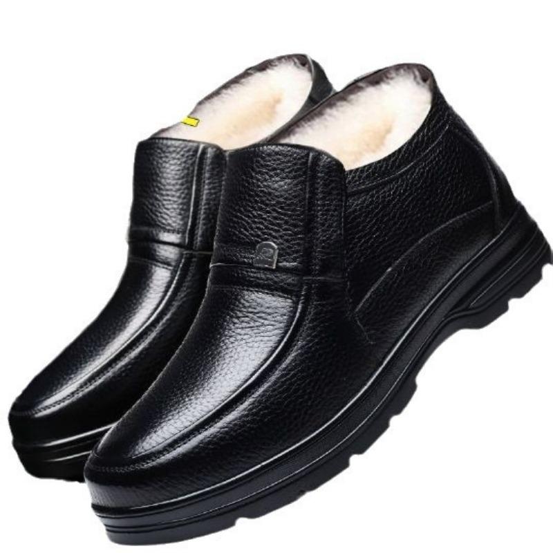 Leather Wool] Cotton Shoes Men's Velvet Warm Winter Thickened Non-slip Elderly Father Cotton Leather Shoes