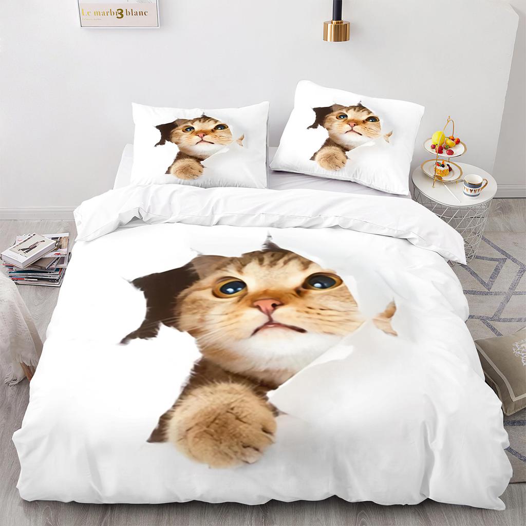 3D Three-Piece Kitten Quilt Cover Size Three-Piece Set