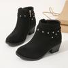 Printemps Bottines Courtes Filles Européennes et Américaines Rivets Chic Simple Polyvalentes pour Enfants Douces Respirantes Bottes pour Enfants PU