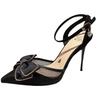 Sweet bow stiletto single shoes women's summer 2025 new women's shoes mesh bag head pointed high heel sandals