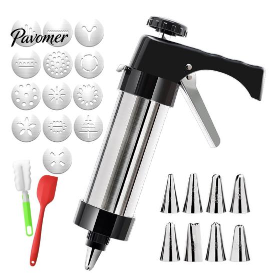 Food-grade Cookie Press with Nozzles Stainless Steel Biscuit Maker Easy Squeeze Baking Tool for Cookies Dough Decorating Home Commercial Use