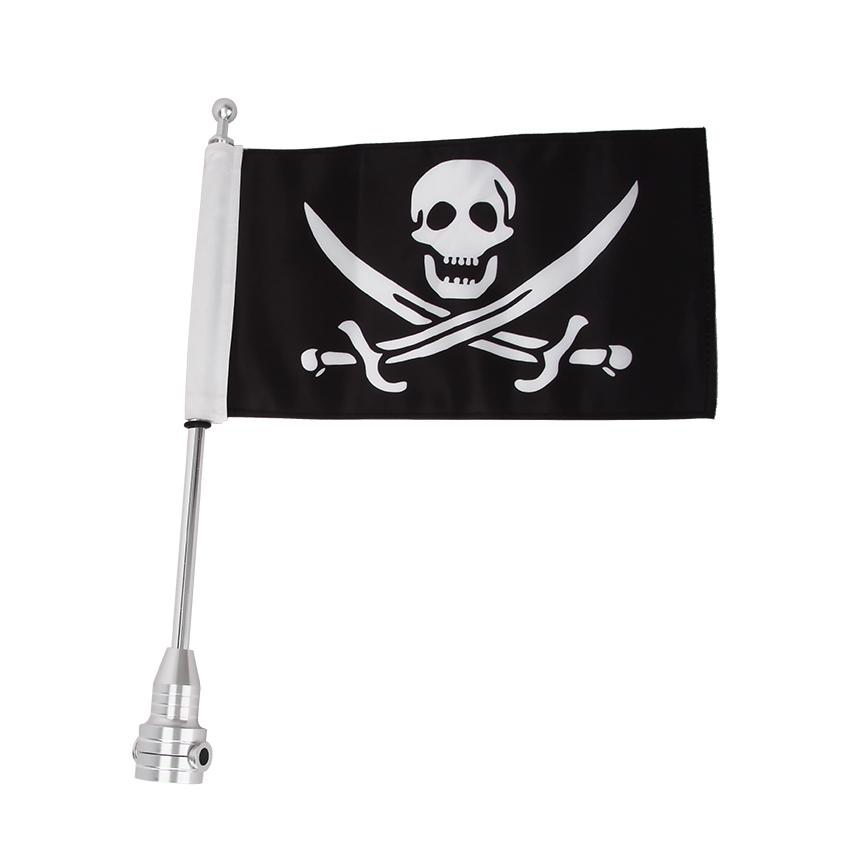 Motorrad Schwarz Vertikal Totenkopf Knochen Piratenflagge mit Mastbefestigung Gepäckträger Universal Für Harley Sportster Touring Softail