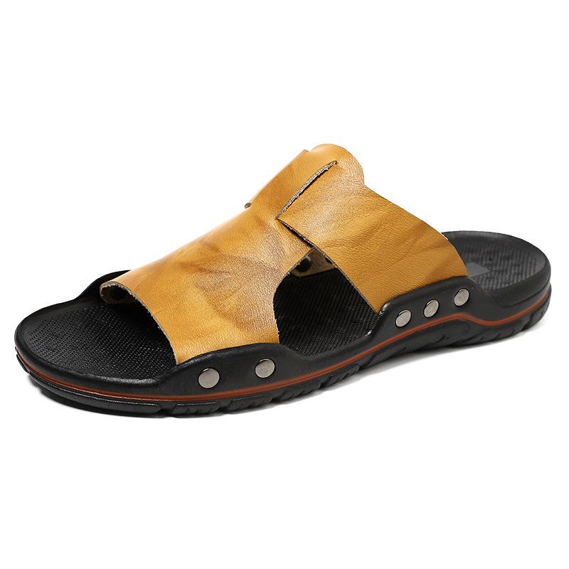 Men's Genuine Leather Sandals for Indoor/Outdoor - Soft Sole, Trendy Spring/Summer Design, Size 5233