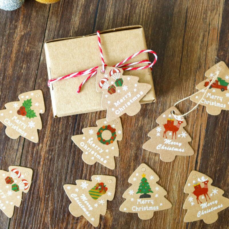 Merry Christmas Tags Set Kraft Paper Card Gift Label DIY Xmas Tree Hanging Tags Gift Wrapping Decor Christmas Favors Supplies