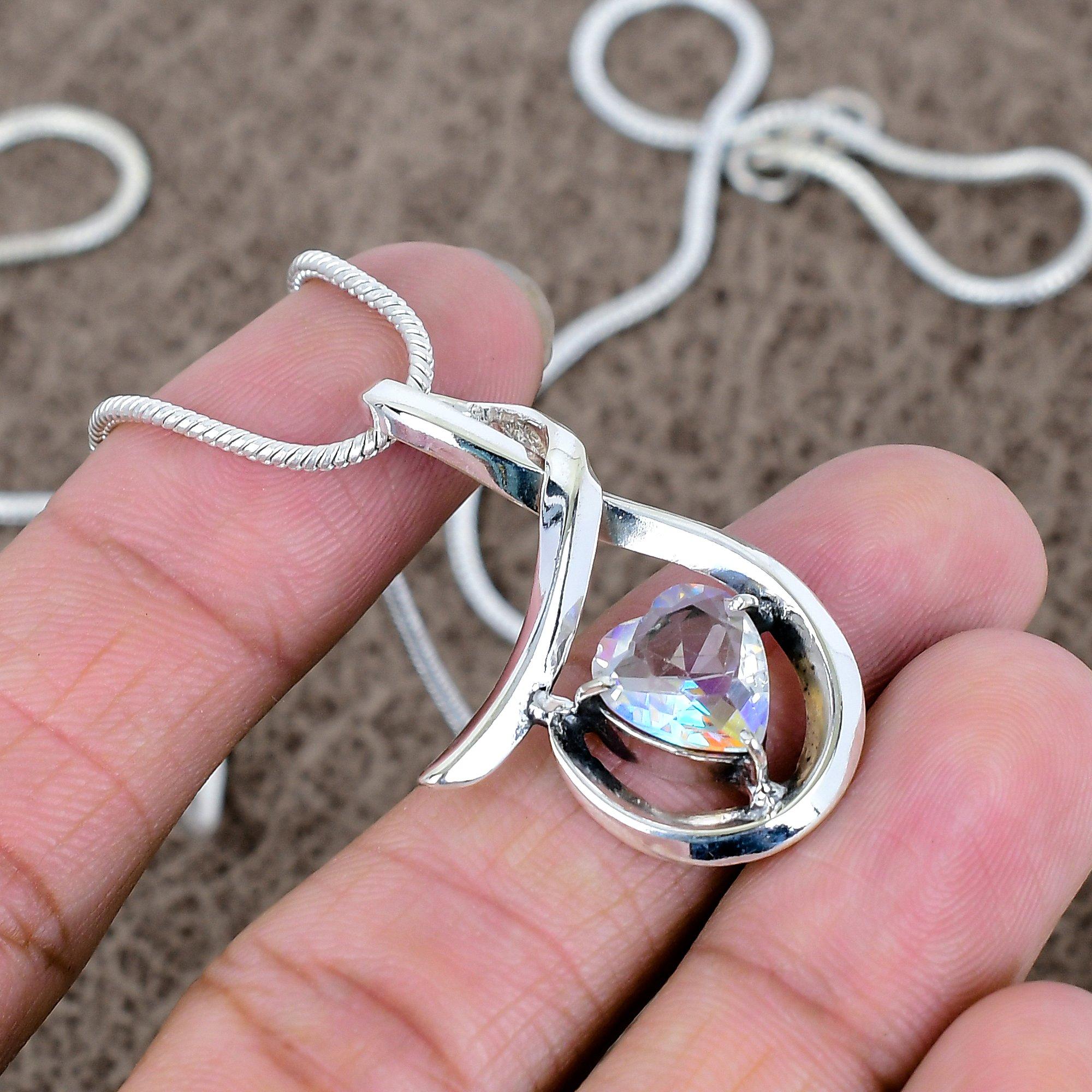 

White Topaz Gemstone Handmade 925 Sterling Silver Jewelry Pendant 1.54 KKG-575