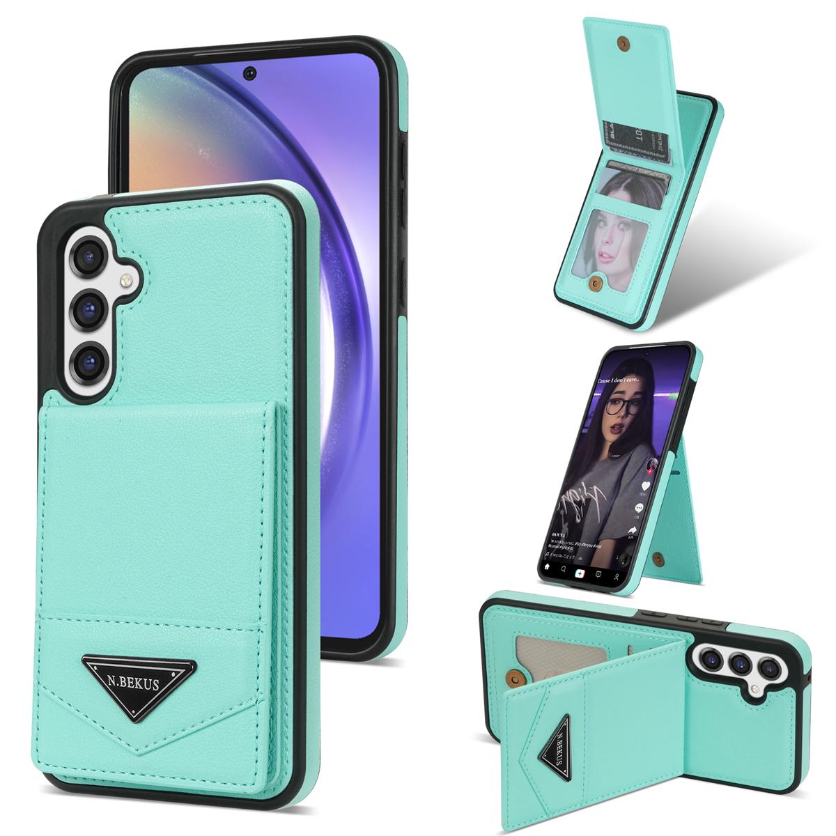 

N.BEKUS For Samsung Galaxy S24 FE Case Leather+TPU Kickstand Phone Cover with Card Holder Green