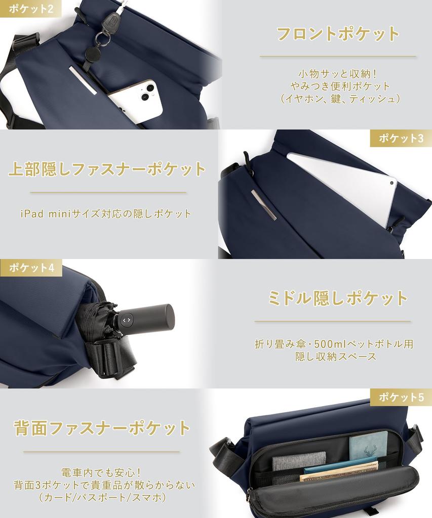 Body Bag Shoulder Large Fits Suitable for Outdoor Popular [Aerokyo] Men's Bag, Capacity, Waterproof, One-Shoulder Bag, 11-inch iPad, Commuting,