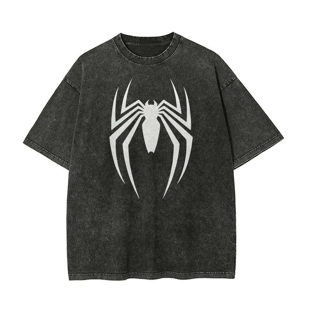 Marvel Spider-man Washed Retro Short Sleeve T-Shirt Casual Summer Wear Men's Comfortable Short Sleeve Sports