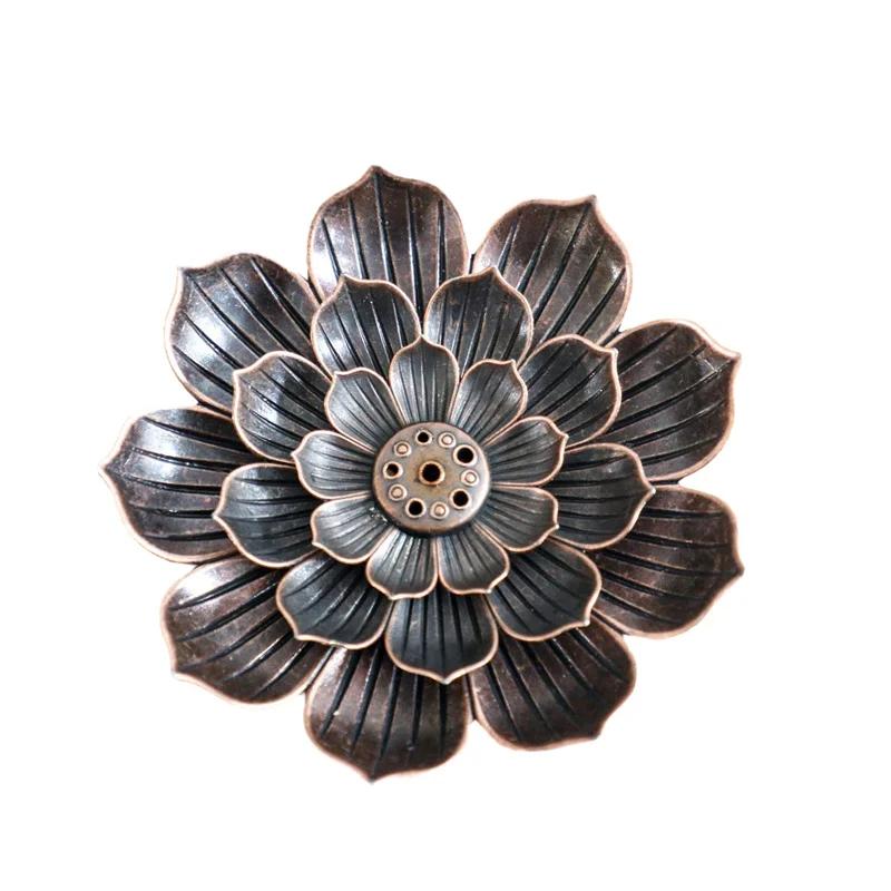 Legierung Räuchergefäß Rückfluss Räucherstäbchenhalter Buddhismus Lotus Linie Räucherstäbchenplatte Sandelholz Räucherspirale Räuchergefäß Basis Heimdekoration