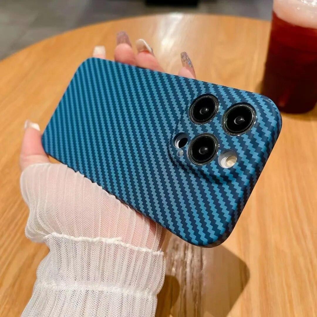 

Модный матовый чехол с рисунком из углеродного волокна для IPhone 15 Pro Max 14 13 11 12, ультратонкий защитный чехол для телефона с полным покрытием For iPhone 15 темно-синий