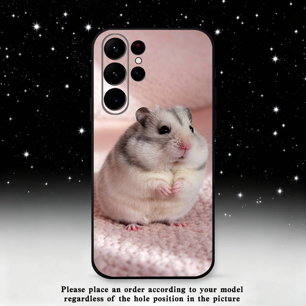 Cute Animal Hamster Phone Case For Samsung S 25,24,23,22,30,21,10,9,Ultra,Plus,Lite,FE,4,5 G Black Soft Case