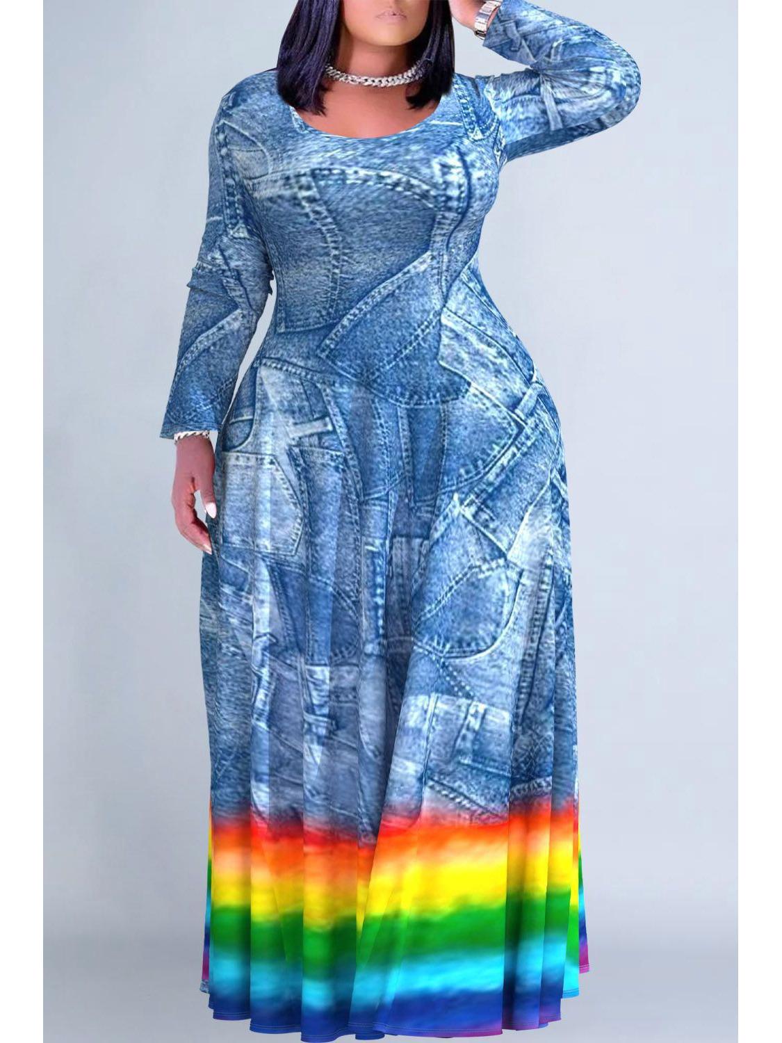 2025 Spring/Summer Floral Print Round Neck Dress - Exotic Resort Style Elegant Womenswear XL