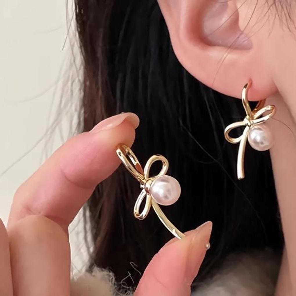 Women's Accessories Big Pearl Ribbon Earrings (2 Colors)