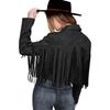 Women Faux Suede Leather Tassel Jackets - Vintage Lapel Open Front Cowboy Style Long Sleeve Tassels Cardigan Coat Tops