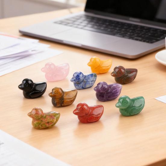 Micro Landscape Ornaments Duck Shape Hand-Carved Miniature Sculpture with Unique Crystal Energy Figurine for Desk Car