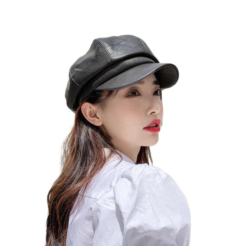 Neue Unisex PU-Leder-Baskenmütze Retro Koreanischer Stil Achteckige Newsboy-Künstlerkappe Für Fotografie, Dates Und Den Stadtverkehr
