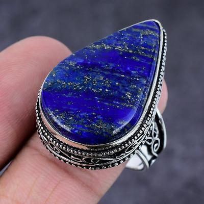 Natural Lapis Lazuli Gemstone Handmade 925 Sterling Silver Gift Ring S.10 Q2M14