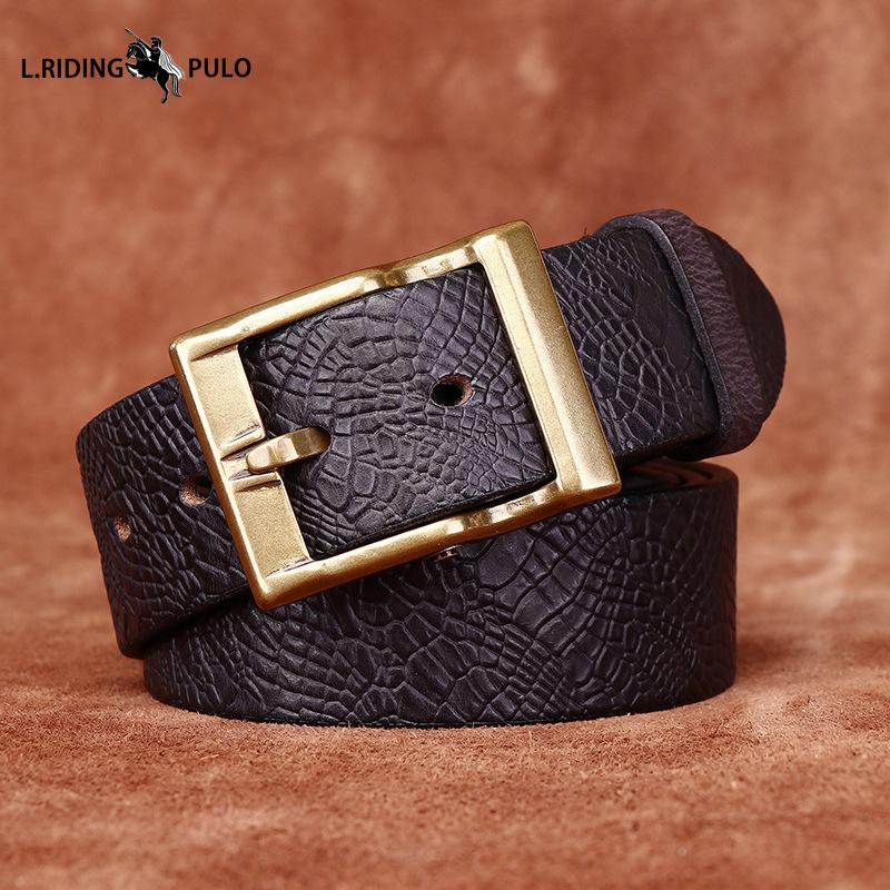 Retro Thick Embossed Genuine Leather Belt Trendy All-match Casual Denim Belt