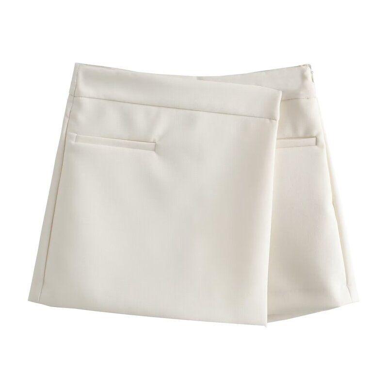 Fall 2024 High Waist Slim Looking Sheath A- line Skirt Women's Commute Leisure Asymmetric Culottes 4 Colors 7385597