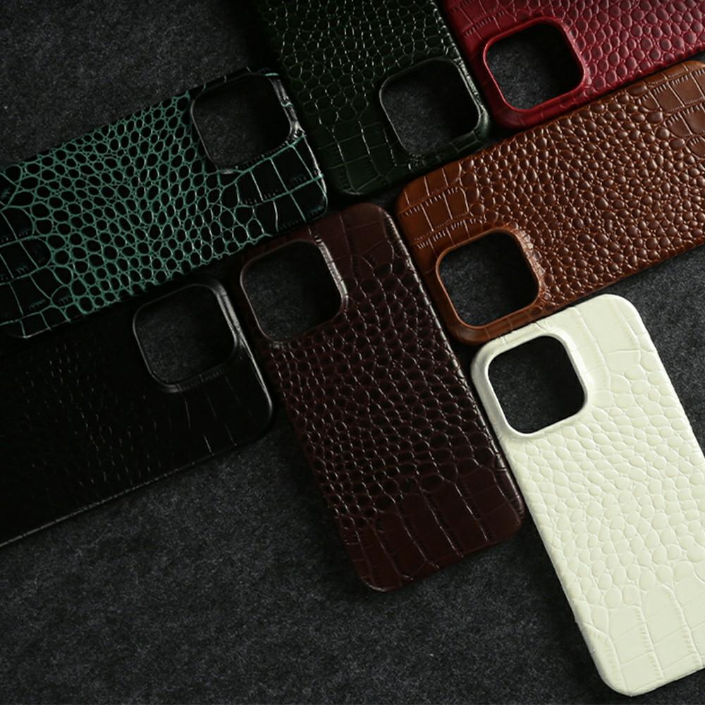 For iPhone 16 Pro Case Crocodile Texture Genuine Cow Leather Coated PC Phone Cover