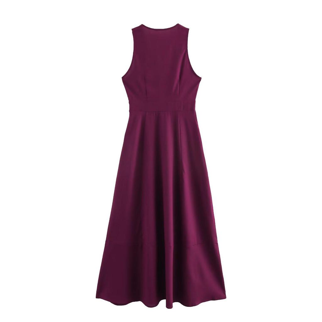 2025 Spring Women's European & American Style Deep V-Neck Sleeveless Long Dress