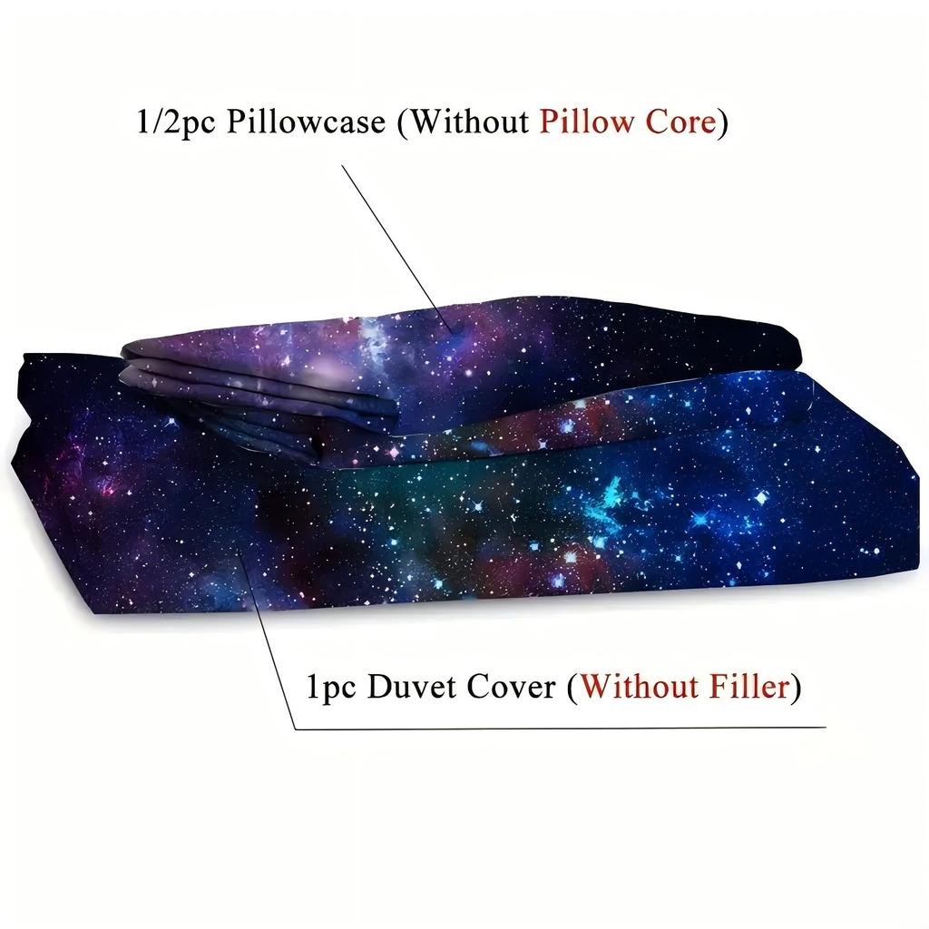 Blau Lila Sternenhimmel 3D Gedrucktes Bettwäscheset Weich Bequem Traumthema Bettbezug für Kinder Teenager Erwachsene Steppdeckenbezug Kissenbezüge