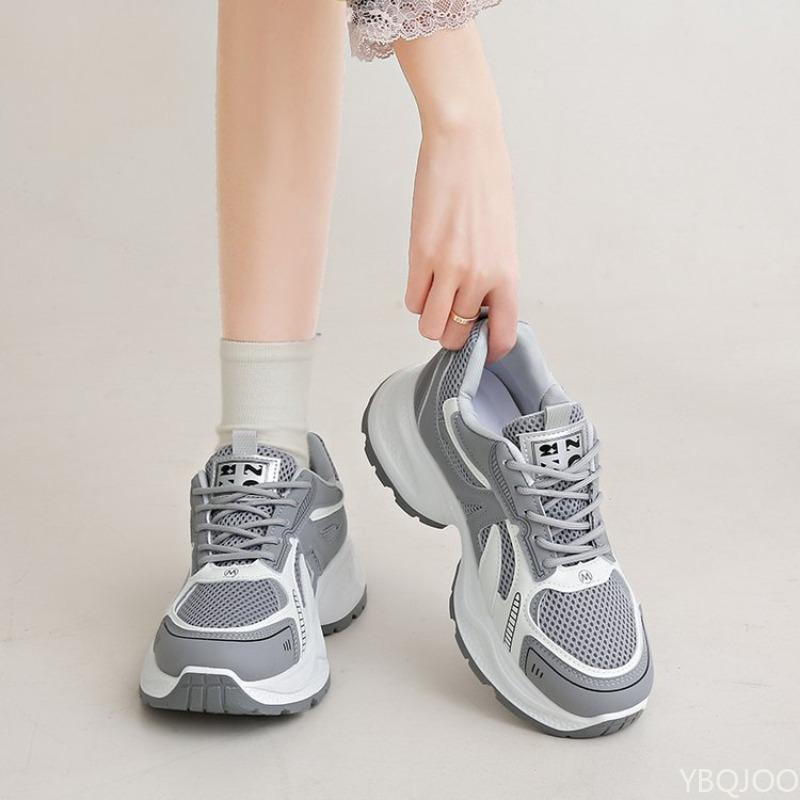 Fashion Versatile Thick Soled Running Shoes  Women Spring New Color Blocked Lightweight Breathable Mesh Shoes Sports Sneakers