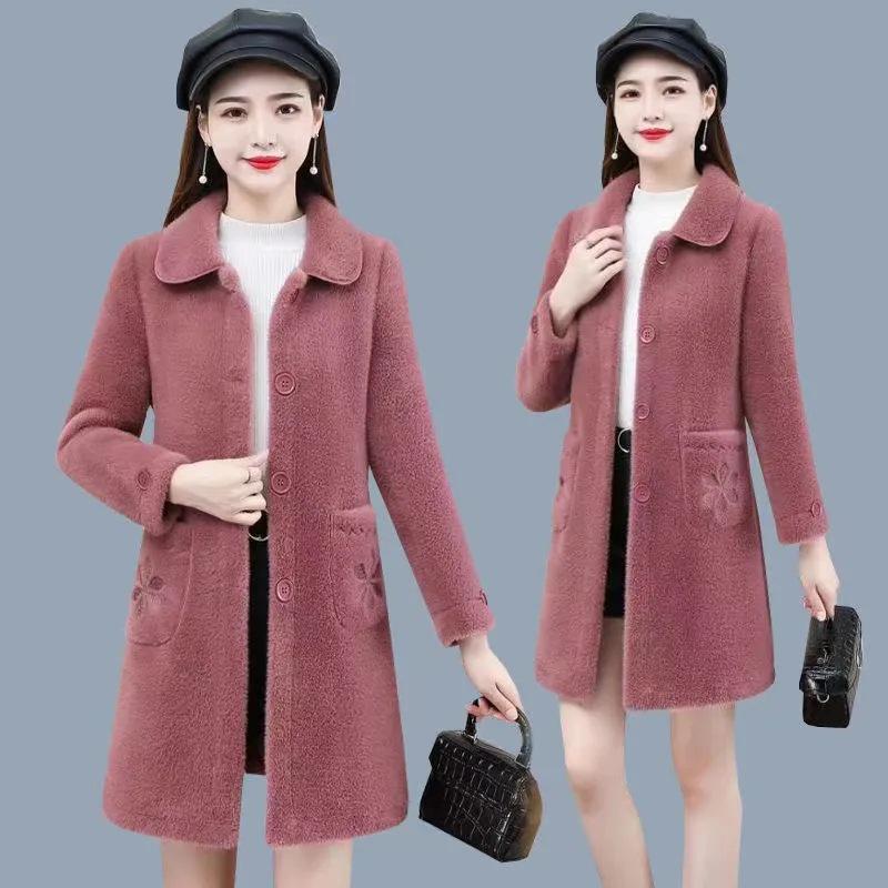Elegant Faux Mink Velvet Coat for Women - Vintage 50s & 60s Style, Loose Fit, Plus Size, Ideal for Middle-Aged & Elderly Women