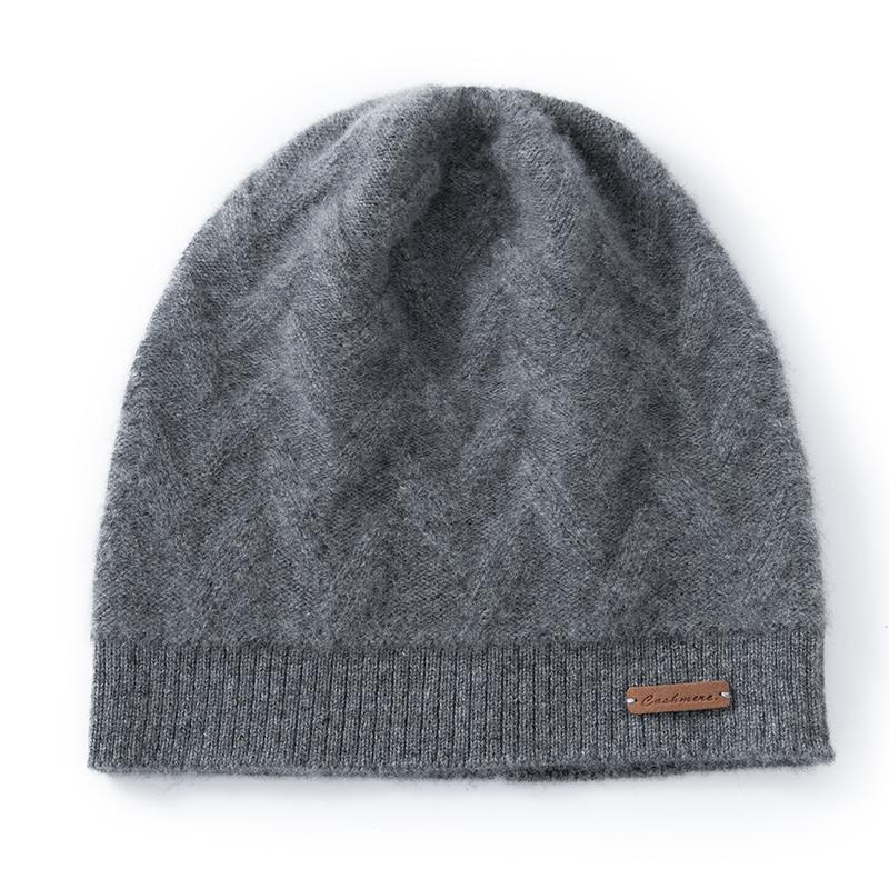 Women 100% Pure Cashmere Knit Beanie Hat Grid Pattern Winter Warm Soft Cozy Headwear Casual Cap Cold Weather Accessory
