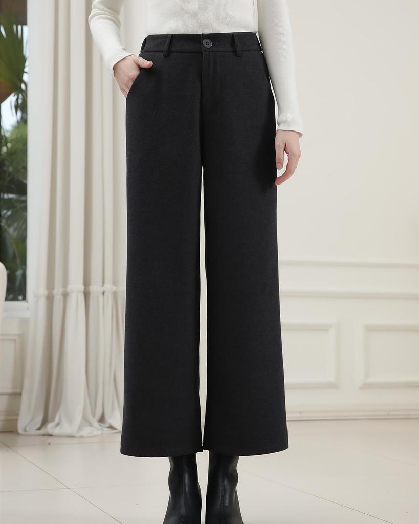 Ladyangel Gaucho Cropped Straight Leg Trousers with Elastic Loose Warm and Perfect for and Office Autumn and Winter Women's Wide-Leg Pants, Length,