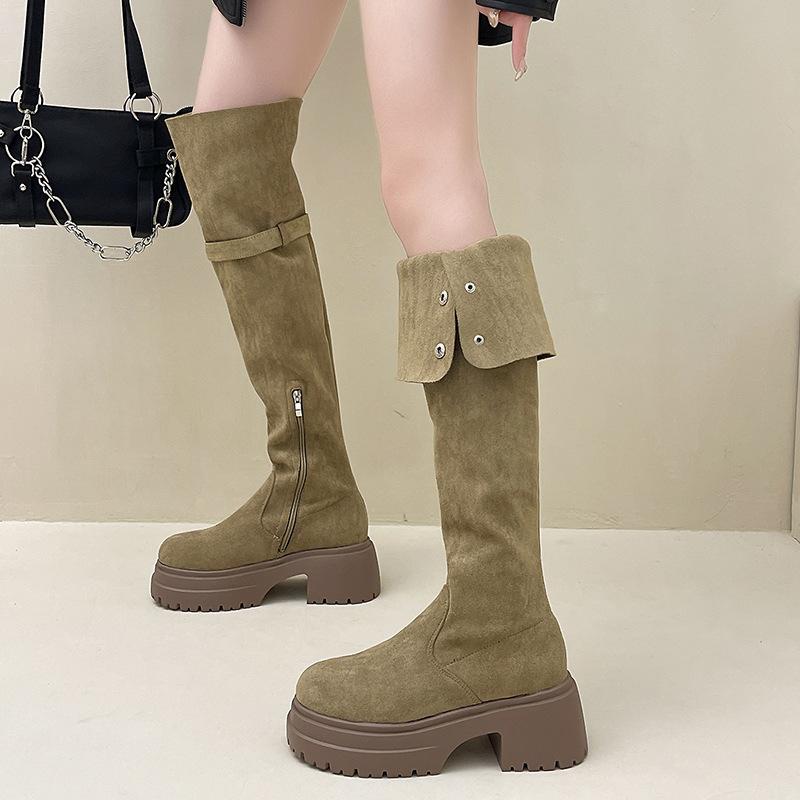 Two wear folded thick-soled boots for women in the autumn and winter of 2025, the new small thick-soled big-tube circumference is thin and tall boots.
