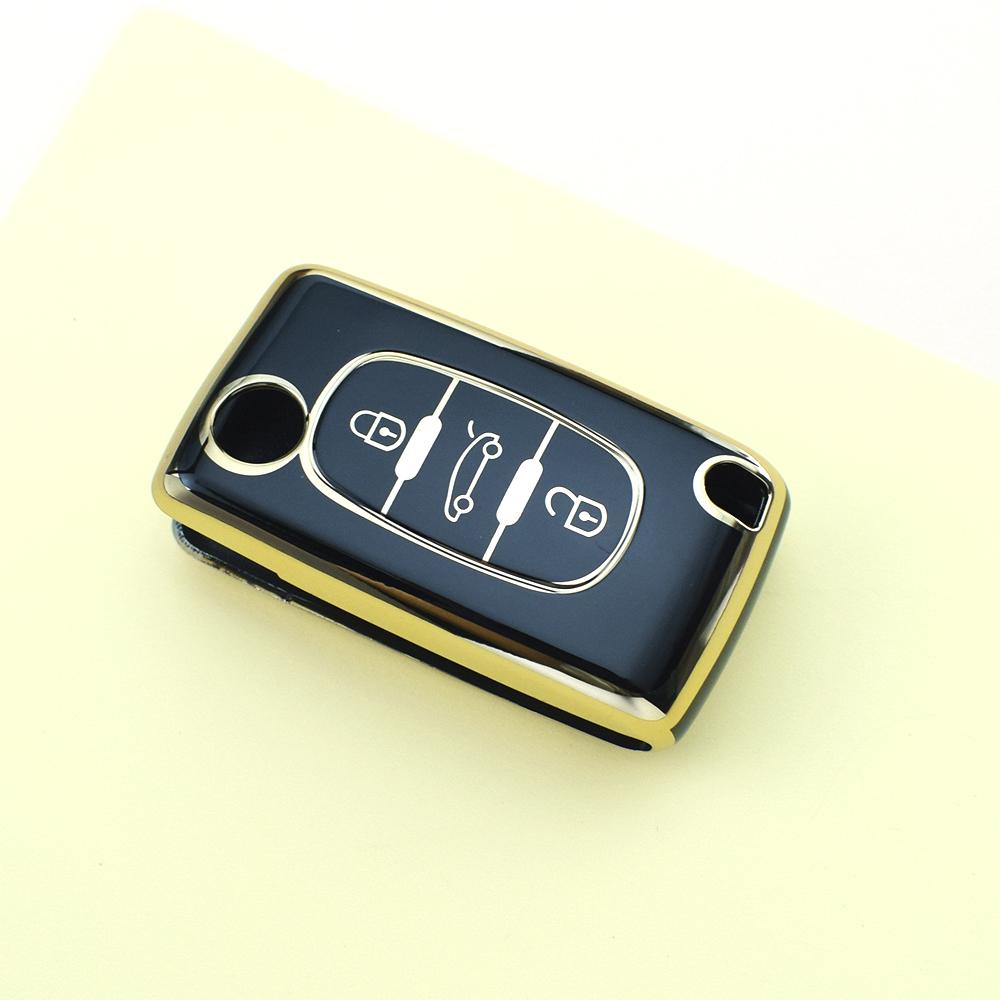 2/3 Buttons Fashion Gold Edge TPU Car Remote Key Case Cover Shell Fob Holder For Peugeot 607 3008 5008 107 207 307 308 407 For Citroen Xsara C5 C6 C8