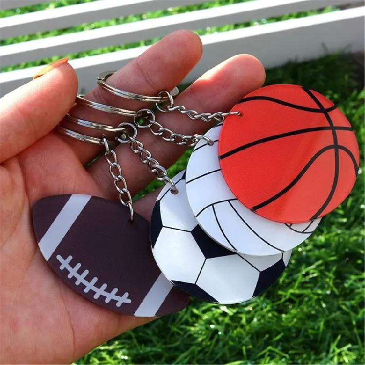 Sturdy Acrylic Athletic Keychain Set Football Baseball Basketball Rugby Fans Ergonomic Compact Shape