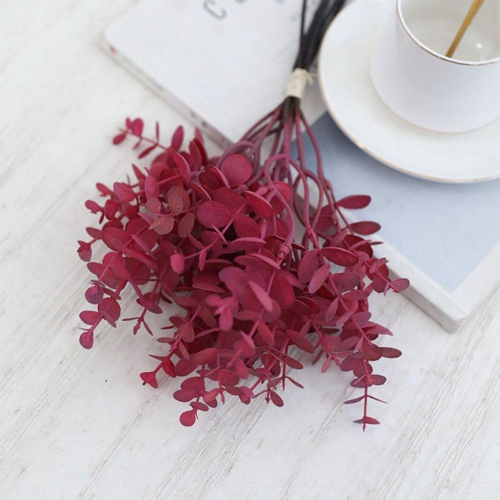 Plastic Material Artificial Eucalyptus Leaves Leaf Stems Fake Flowers Simulated Eucalyptus Flowers 6 Pieces Lot Bouquet Leaves