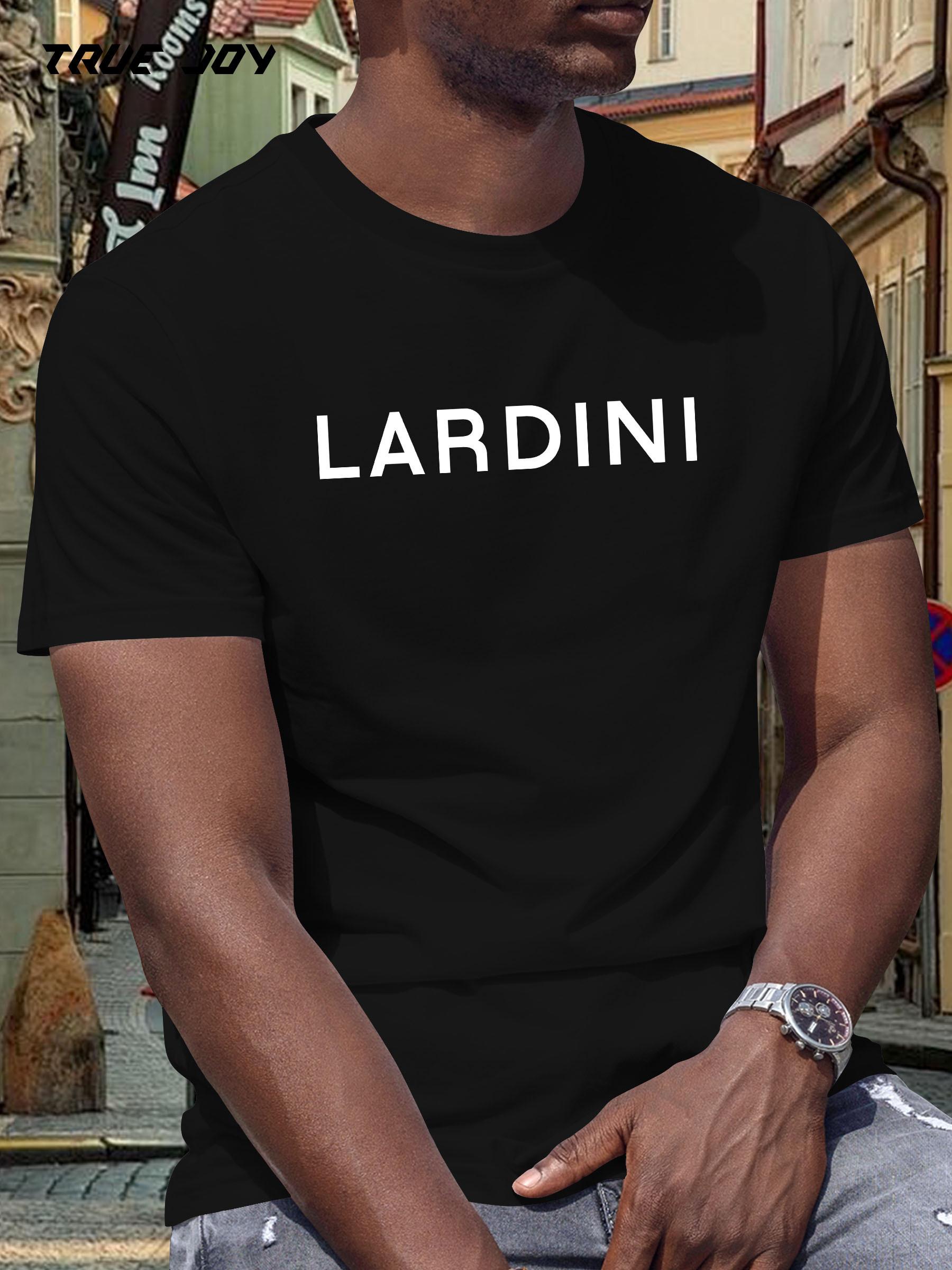 

LARDINI Graphic T-shirt - Light Blue Casual Summer Tee with Bold Black Print M