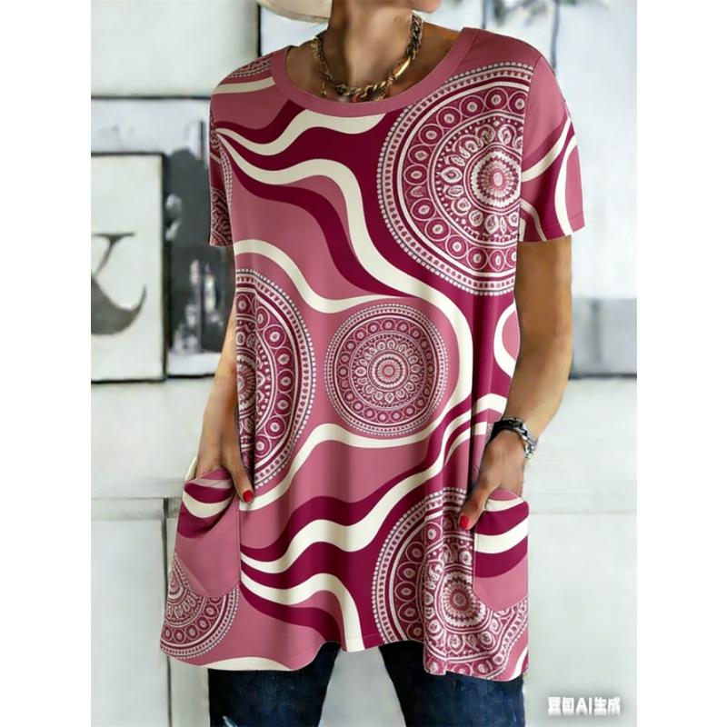 

Summer printed short-sleeved T-shirt with pockets XL