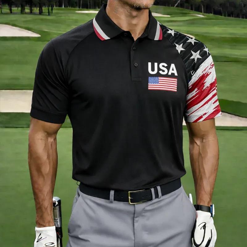 2026 New Men's American Flag 3D Printed Polo Shirt Summer Casual Short Sleeve Lapel Business Sports Top