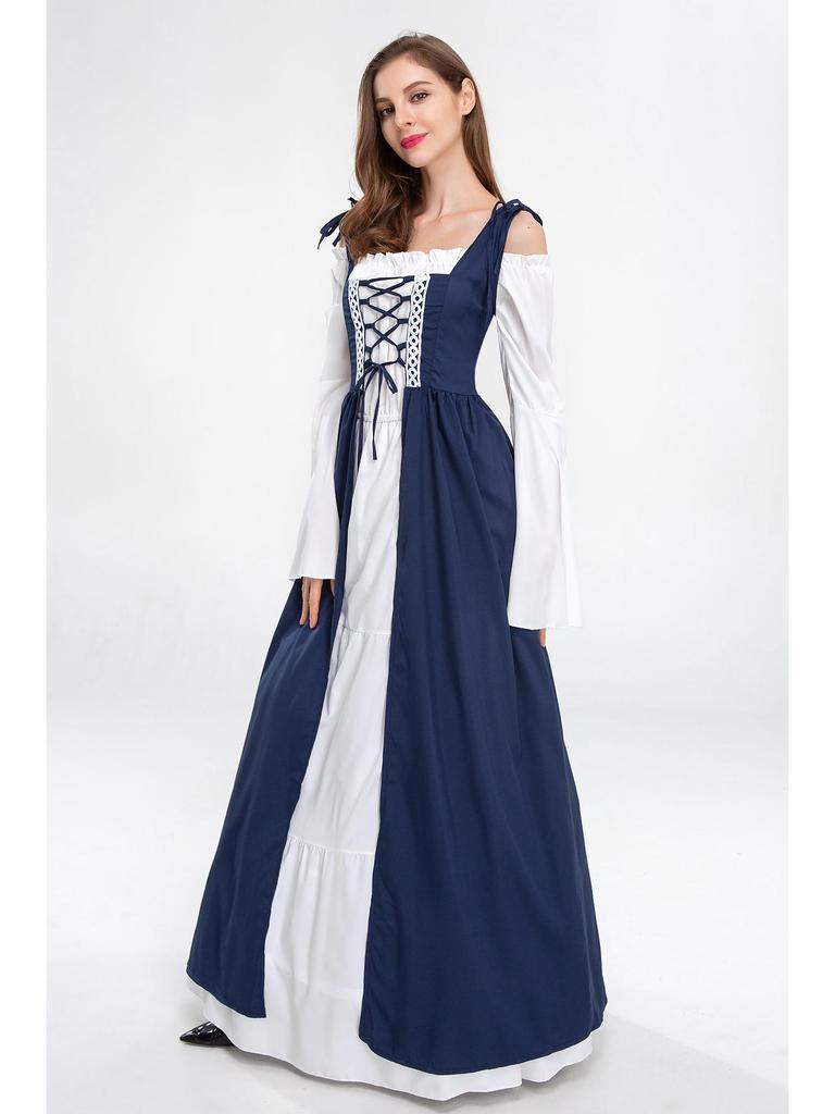 European and American Vintage Medieval Renaissance Square Neck Lace-Up Corset Halloween Costume Dress