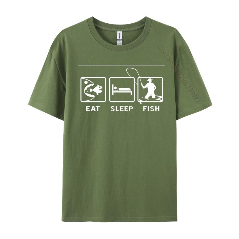 Eat Sleep Fish Repeat Tee Shirts 2024 Fashion Tops T Shirt Cotton Printed T Shirt Fishing Lover Gift