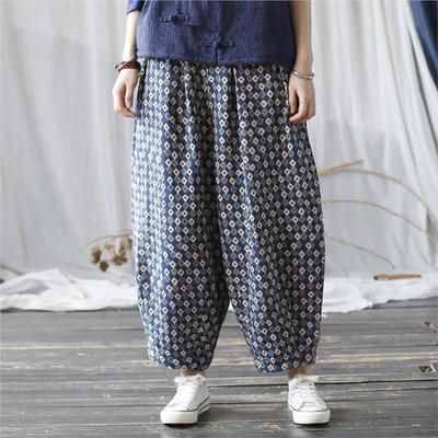 Pantaloni a campana vintage in stile cinese retrò e larghi da donna, con stampa vintage, alla moda invernale