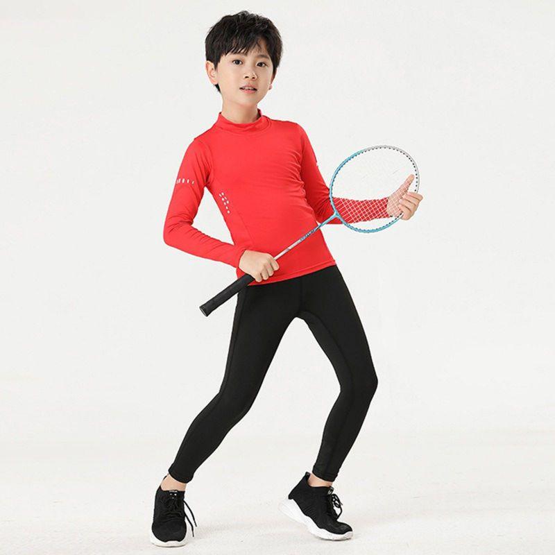 3-16 Years Kids Boys Quick Drying Breathable Elastic Sports Suit Sweatshirt Top and Tight Pants