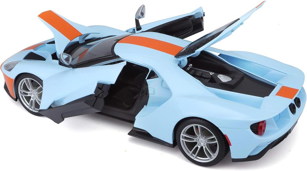 Maisto 2019 Ford GT Blue with Orange Stripes 1/18 Scale Special Edition Diecast Car with Opening Doors and Hood