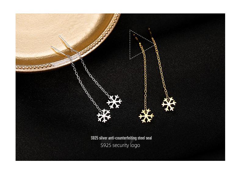 Banyan Tree S925 Silver Snowflake Tassel Earrings for Women – Korean Style