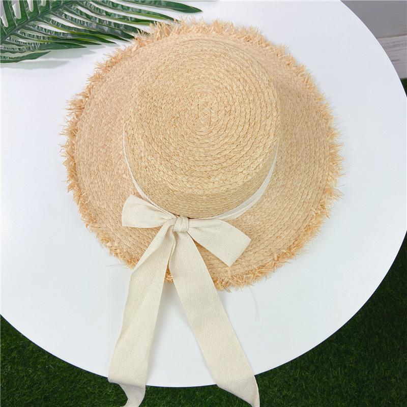 Hat Female Summer Versatile Lafite Shade Straw Hat Small Fresh Flat Top Sunscreen Sun Hat Travel Beach Hat