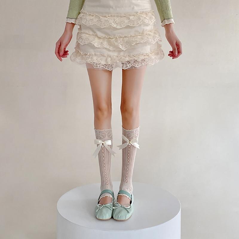 Women's Bows Leg Warmer Sweet Ruffle Lace Leg Sleeves Summers Thin Leg Sleeves