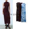 Spring New Women's Clothing Long Section with a Stand Collar Pleated Print Midi Skirt Dress 9601541 3152344