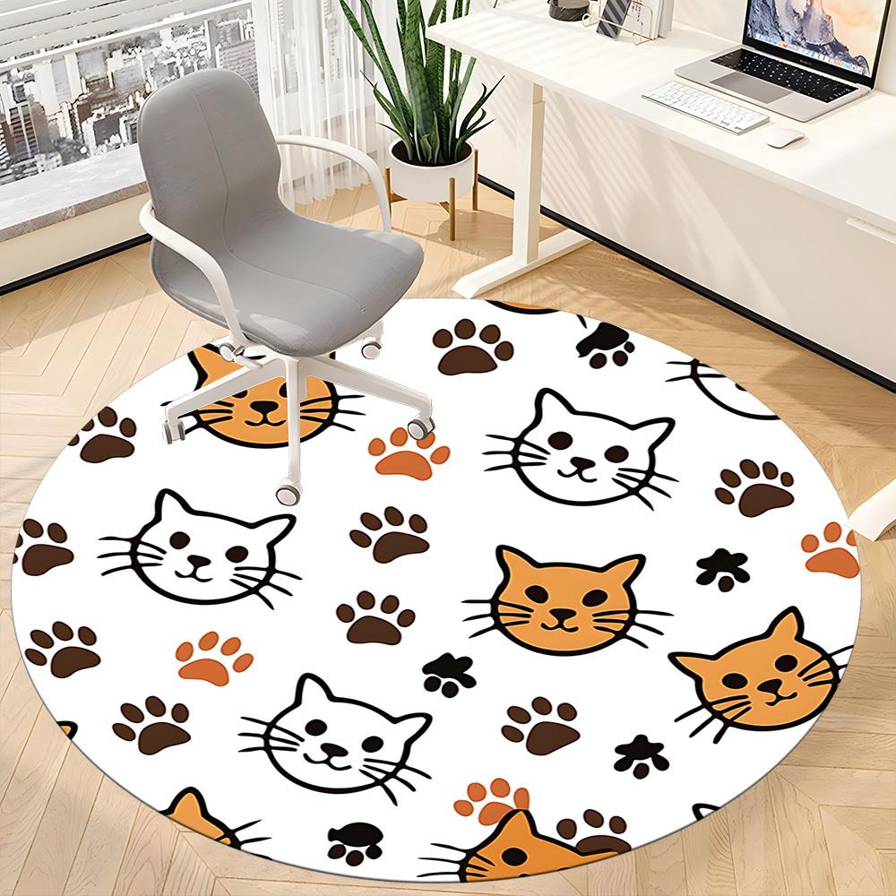 1pc Cat Paw Prints Carpet for Office Non Slip, Round Carpet, Soft & Comfortable, Carpet for Office, Lightweight Round Floor Mat