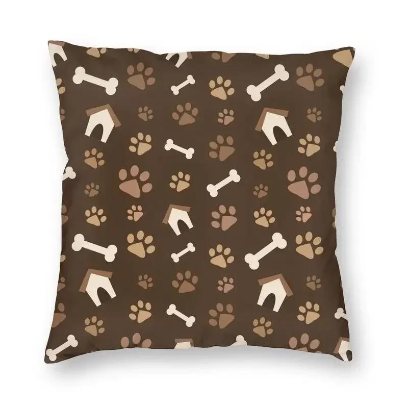 Love Dog Paws And Bones Pattern Throw Pillow Cover With Short Plush Print For Living Room Sofa Decoration Cushion Cover