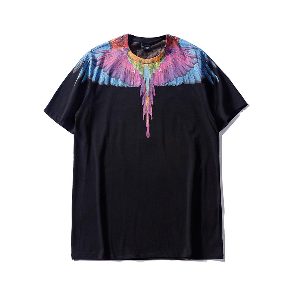 Marcelo Classic Phantom Wings Short Sleeve T-Shirt with Colorful Feathers and Lightning Design