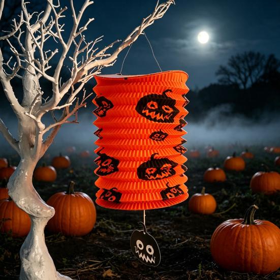 Foldable Lanterns Decor Halloween Hanging Folding Paper Lantern, Spooky Pumpkin Witch Spider Accordion Decoration Lantern for Haunted House
